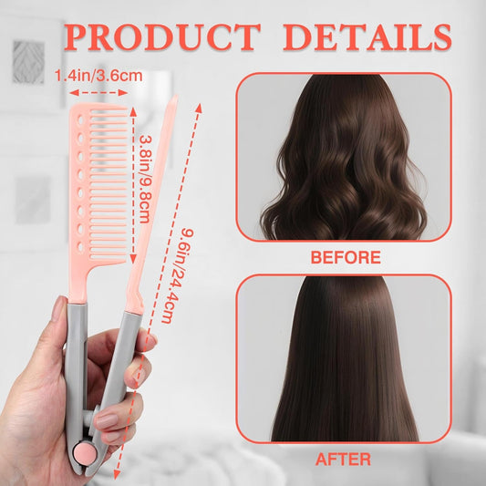Salon V-Shaped Hair Straightening Comb – 2PCS Brush Set for Smoothing & Straightening(Pink)